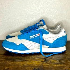 Reebok Womens Lace Up Low Top Blue and Silver Running Shoes Sz 7